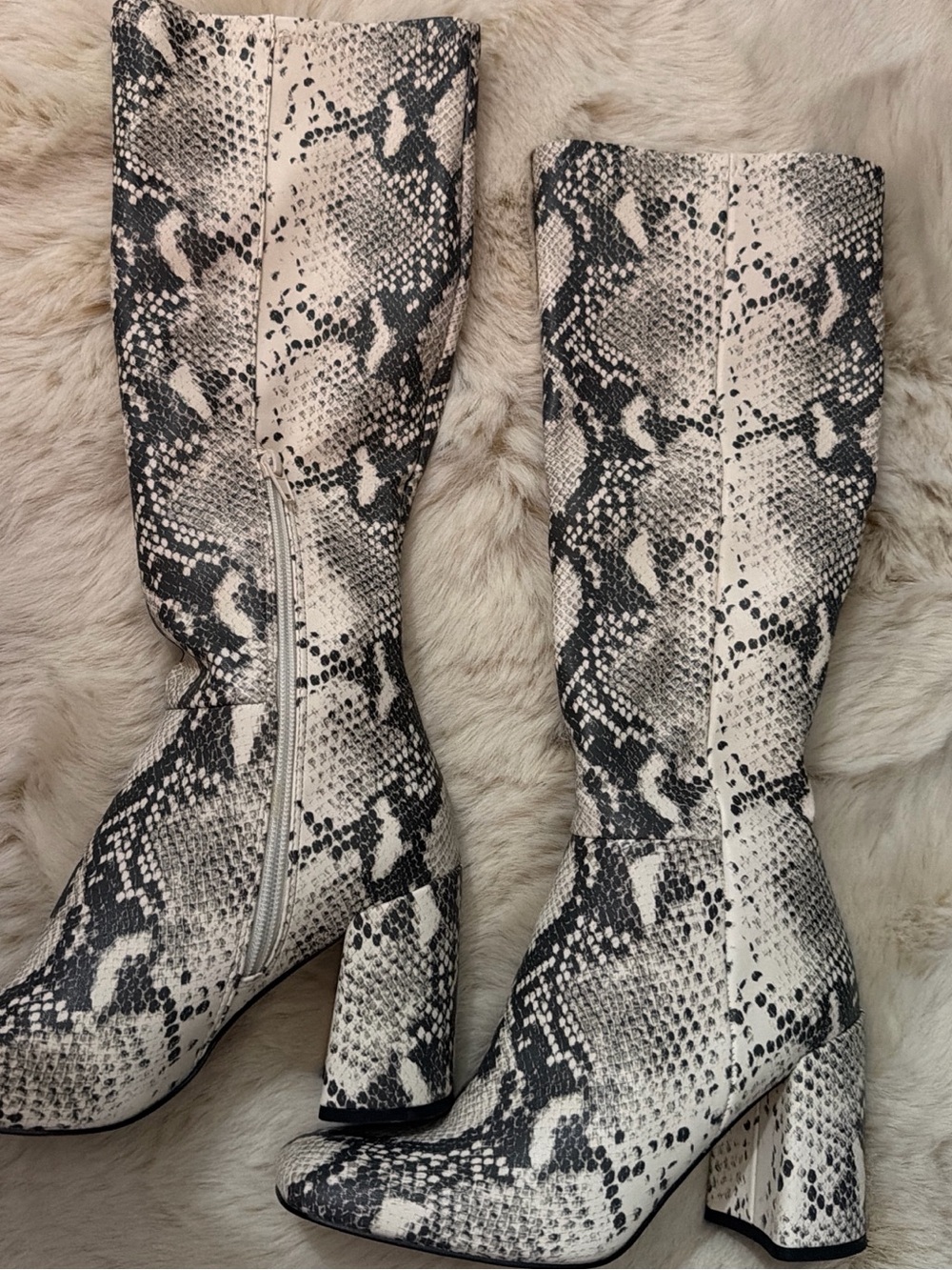 Steve Madden Black and Cream Snakeskin Knee Boots